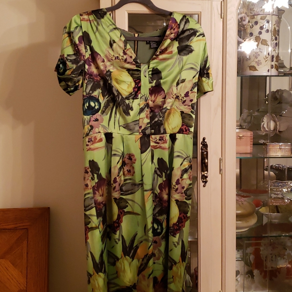 Green silk floral dress